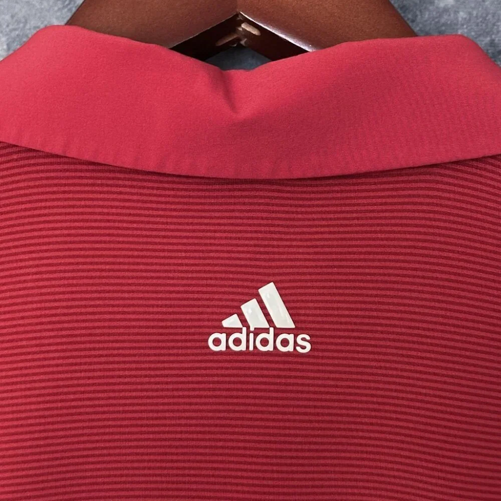 Adidas Red Polo Shirt, Stretch Poly, Men's XL